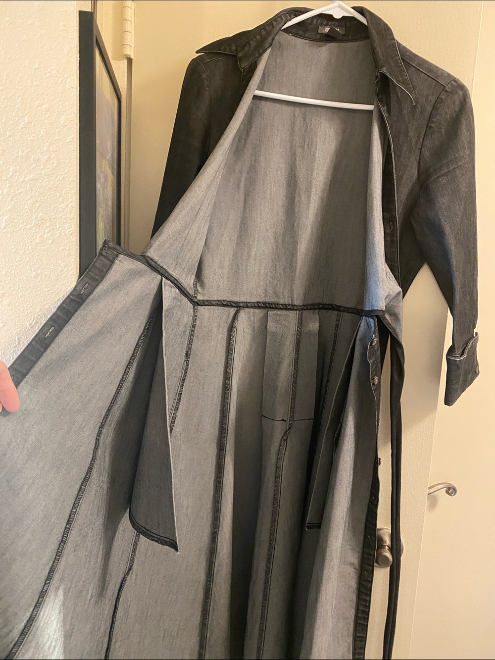 Kenneth Cole Reaction Dark Denim Wrap Midi Shirt Dress Heavy Denim Size 10 - Picture 4 of 15